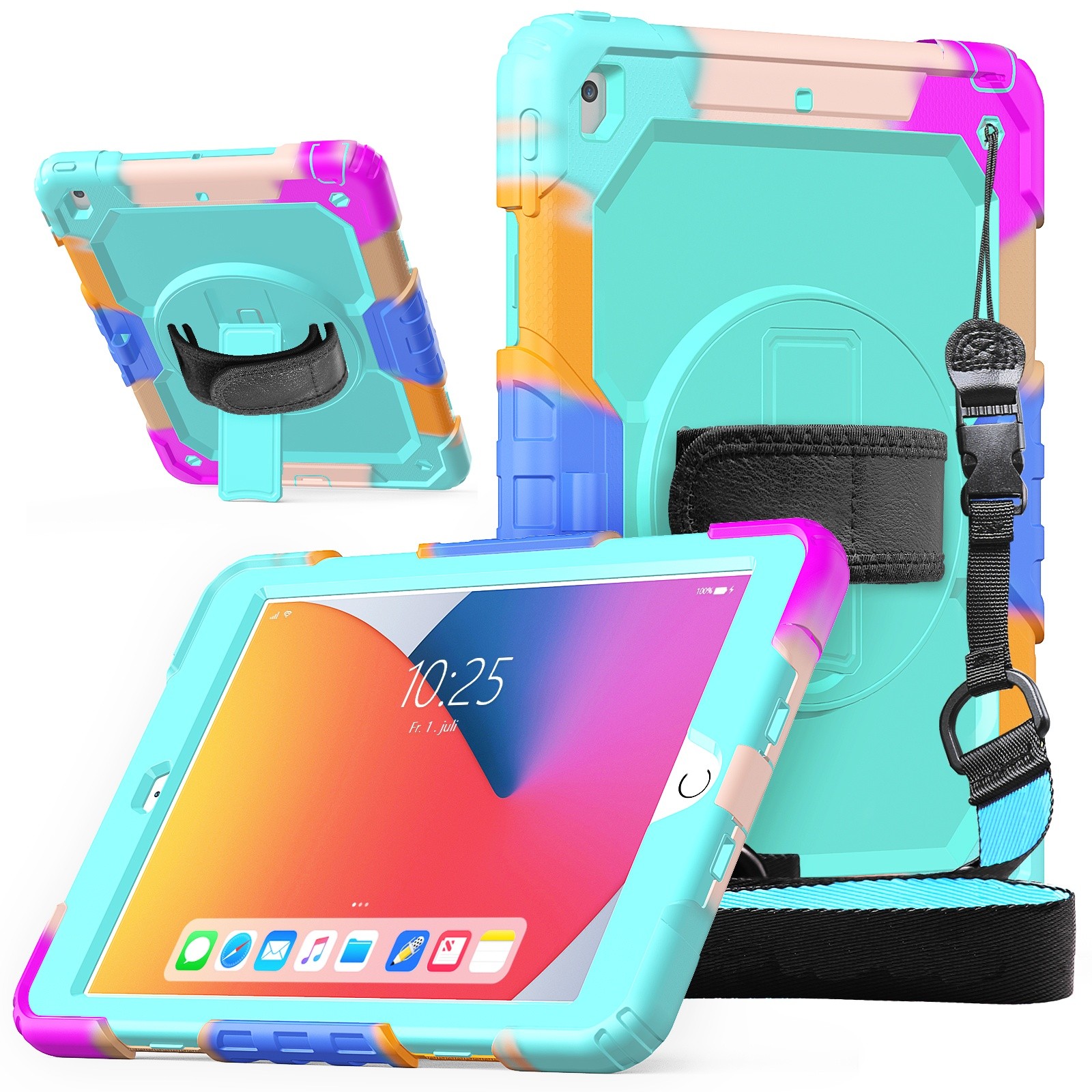 Aannemer Ontslag nemen Refrein iPad 10.2 (2019 & 2020 & 2021) case / hoes met screenprotector, handriem en  schouderriem voor kinderen en scholen - Oceaan Blauw Kleurrijk